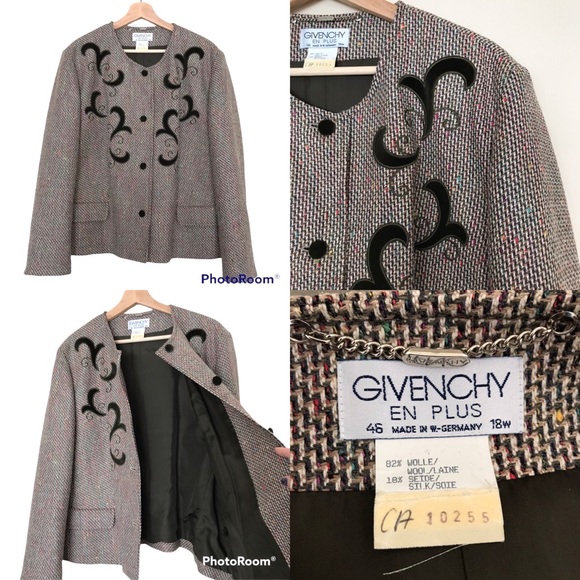Givenchy Jackets & Blazers - Vintage Givenchy En Plus Tweed Wool Silk Collarless Blazer Jacket